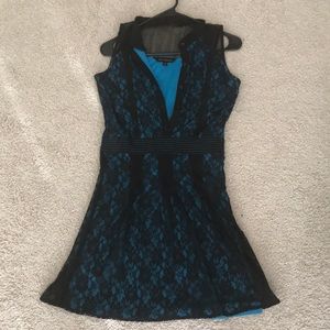 Teal Blue And Black Mini Dress